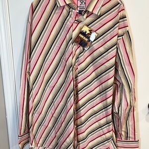 Men's Striped Button Down Shirt - Red, Black, Cream